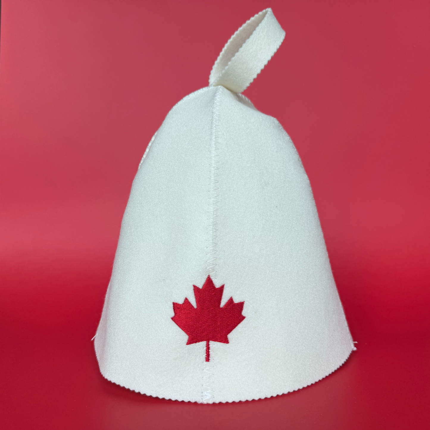 Harbour Heads Canada Day sauna hat back view with maple leaf